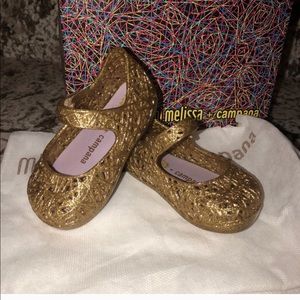 Mini Melissa gold glitter toddler shoes
